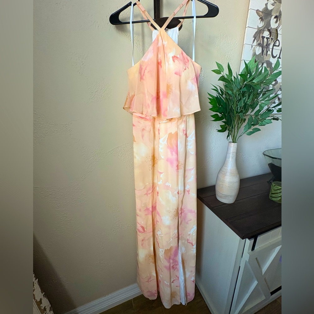 Elegant Pink and Cream Maxi Dress